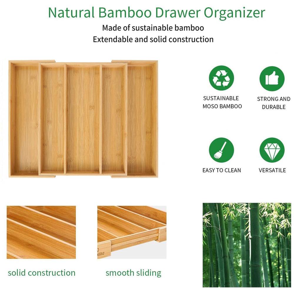 Utoplike bamboo organizer filled with cutlery demonstrating neat, separated storage