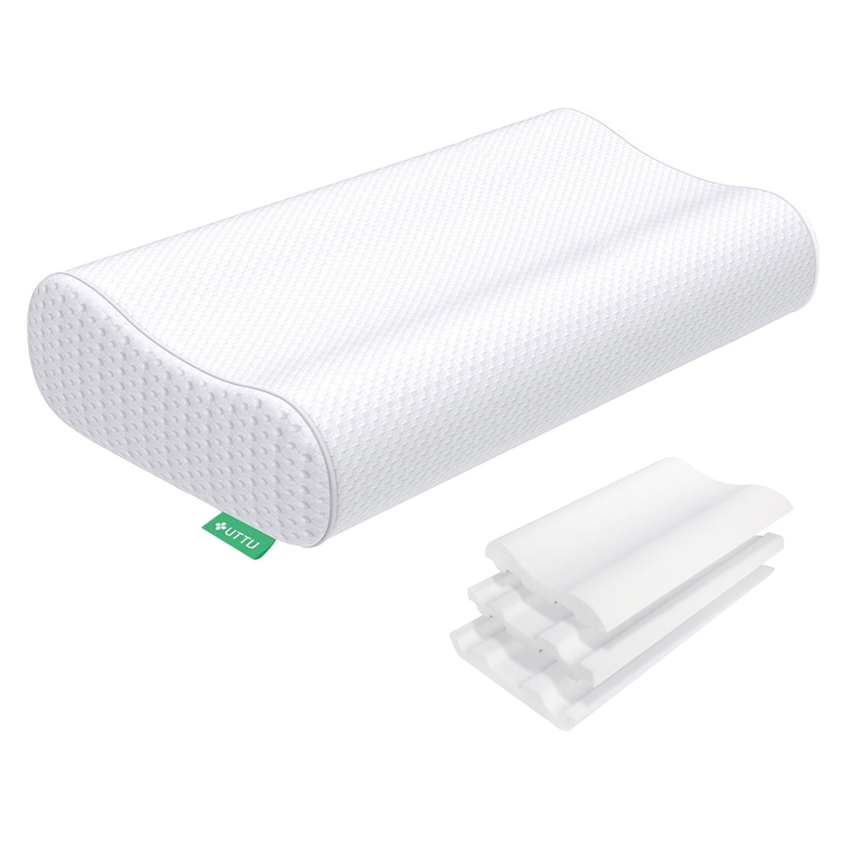 UTTU pillow front view showing contour and queen size benefit support