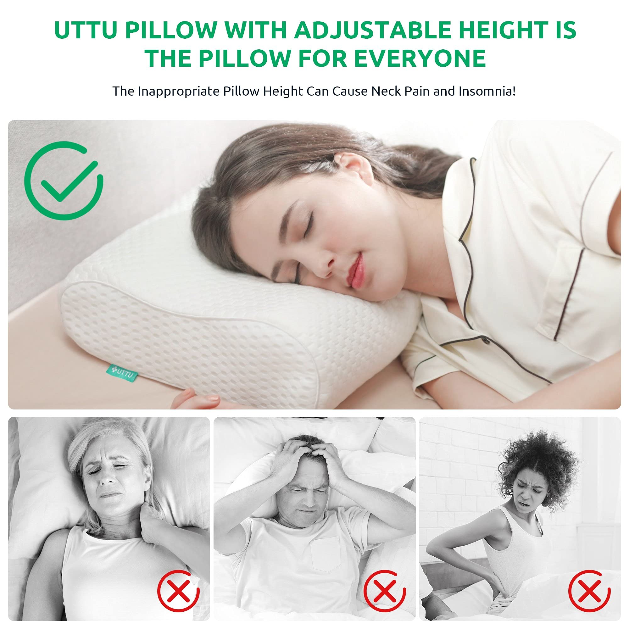 UTTU pillow opened to show adjustable sandwich core for personalized loft