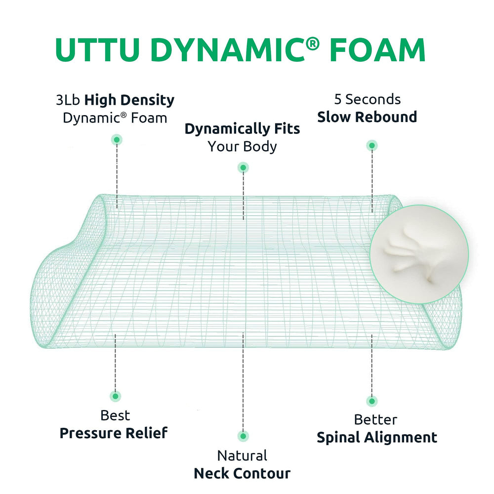 UTTU pillow next to ruler showing queen dimensions and fit benefit
