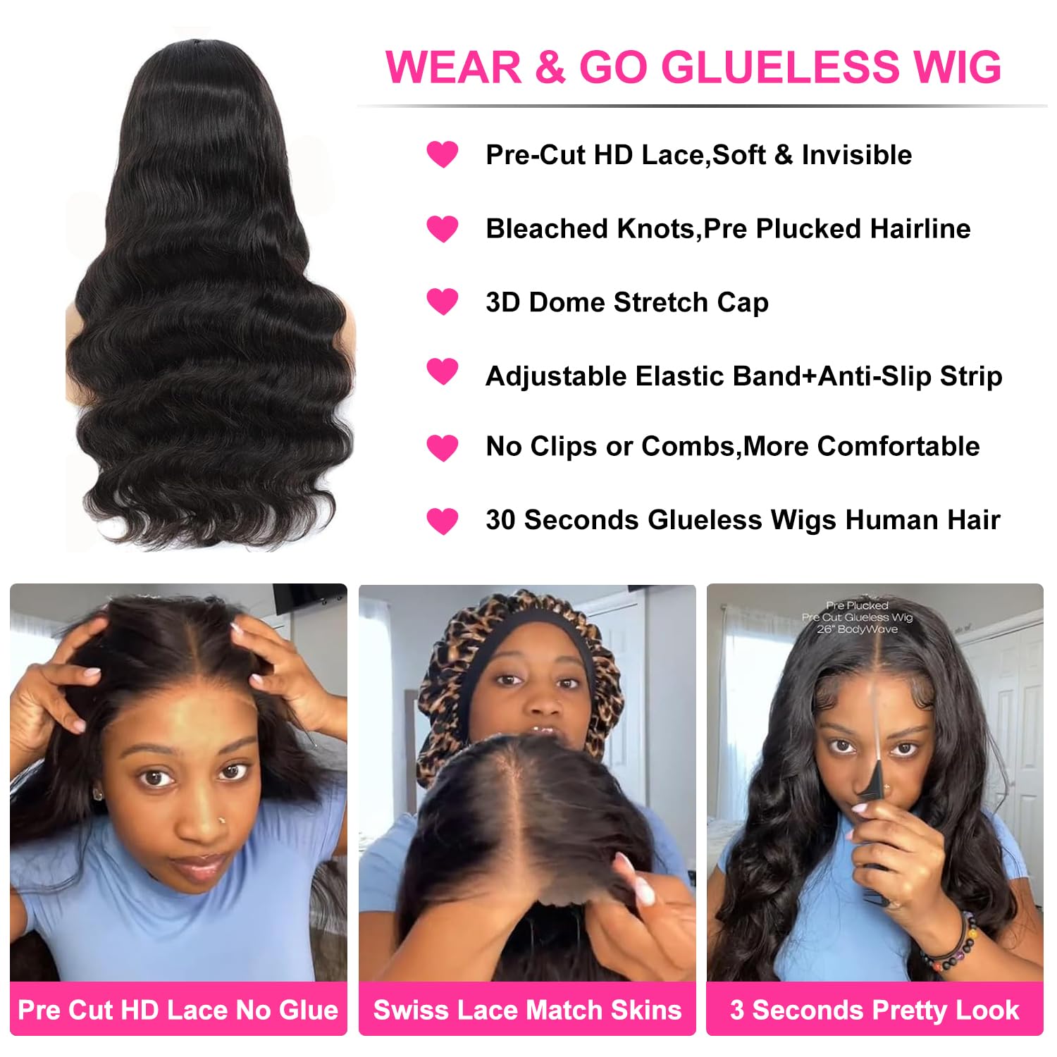 Uveous body wave hair texture close-up for soft bounce and minimal tangling
