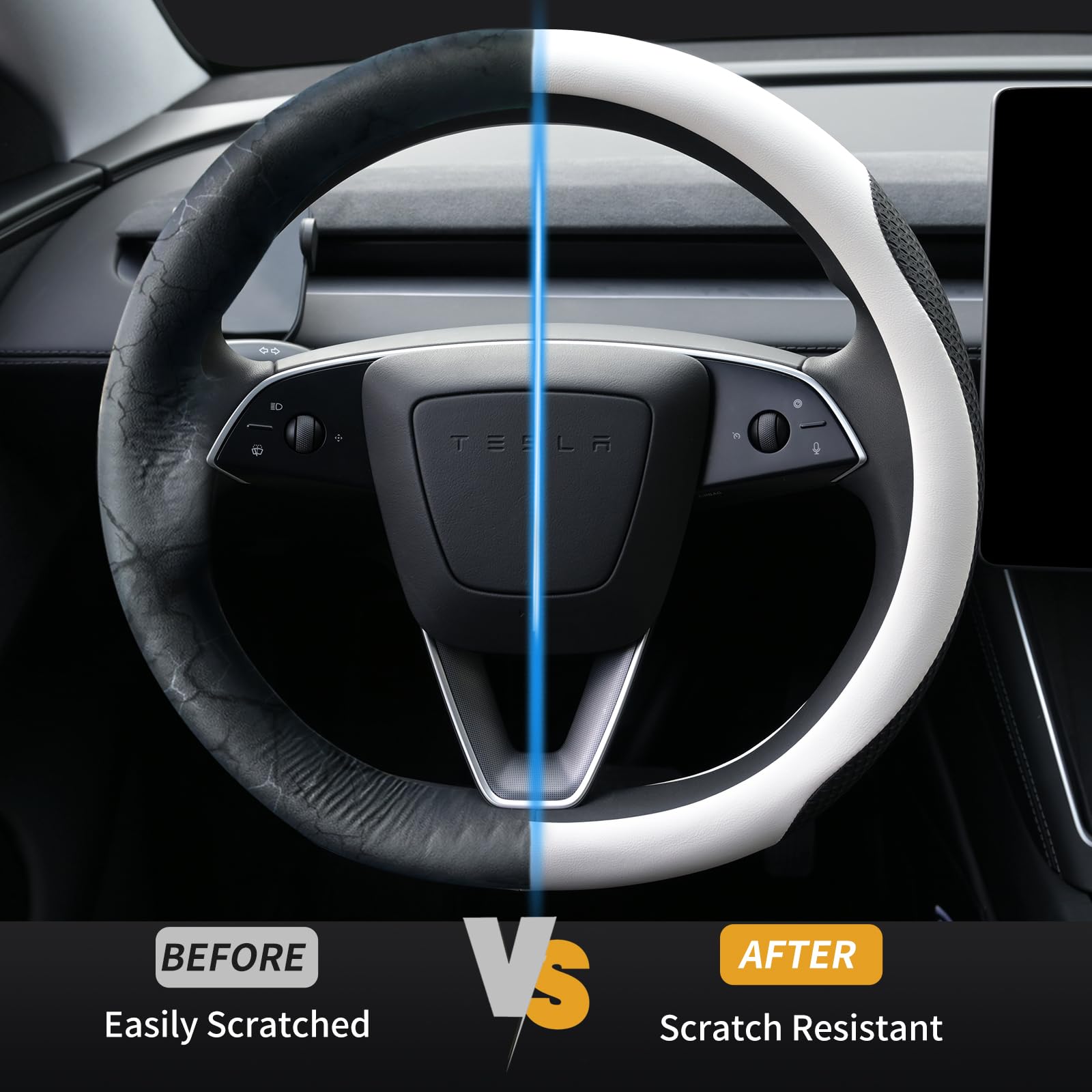 Uxcer installed on Tesla Model 3 steering wheel improving aesthetics and feel
