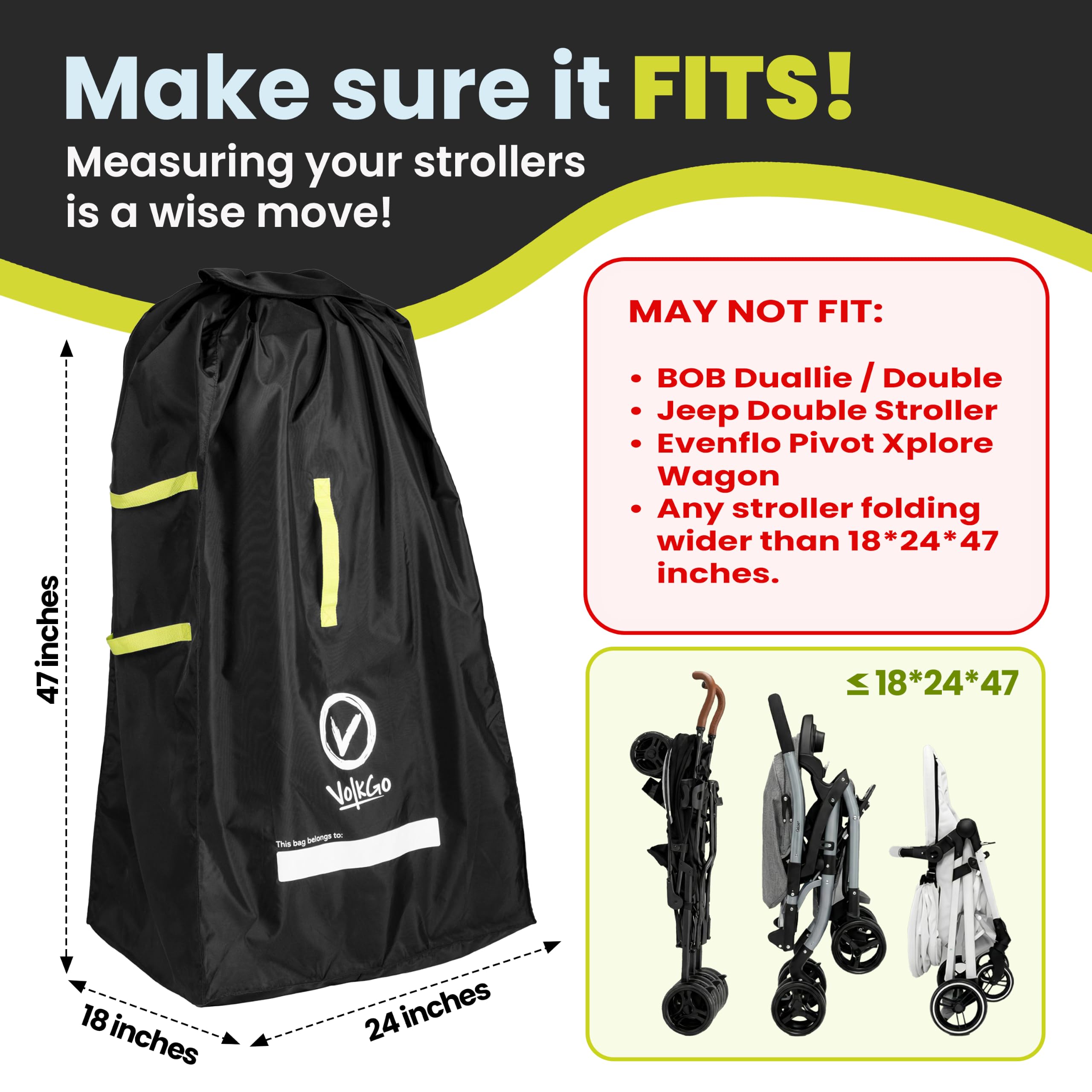 V VOLKGO stroller folded inside bag for scratch and dirt protection