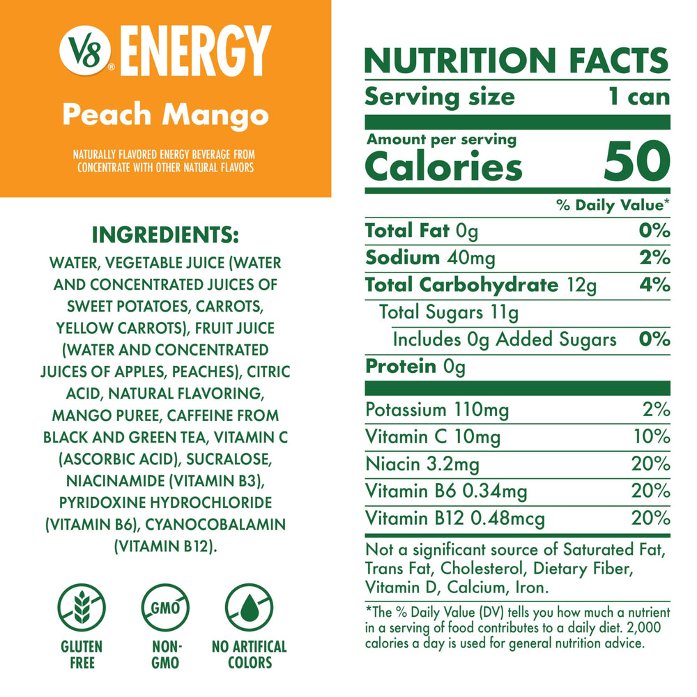 V8 Peach Mango 24-pack box stacked, showing bulk convenience and portability