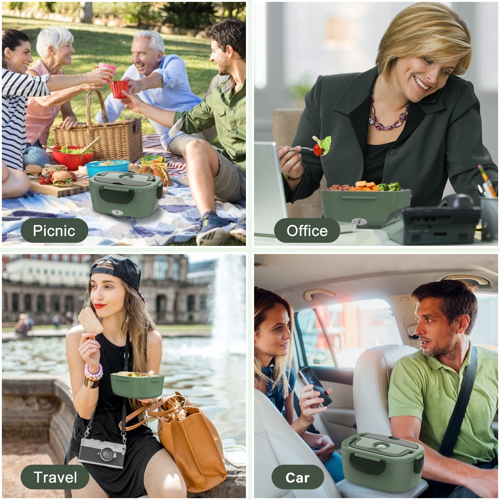 Vabaso plugged into car outlet on dashboard for hot meals on the road