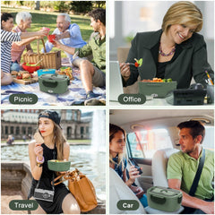 Vabaso plugged into car outlet on dashboard for hot meals on the road