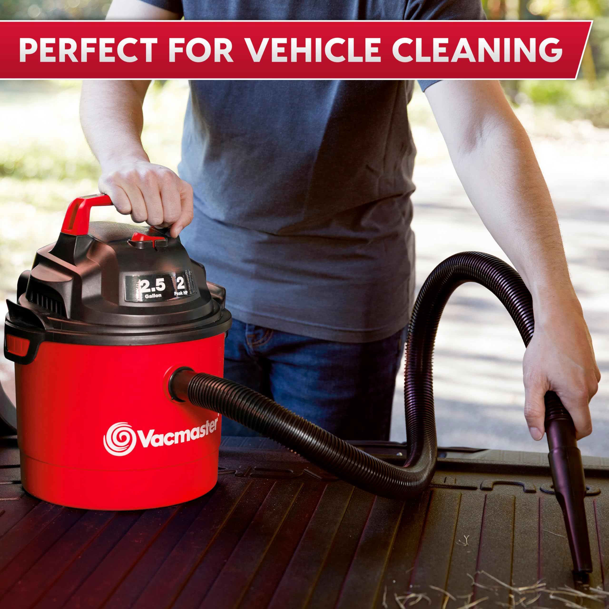 Vacmaster VOM205P in blower mode clearing debris for versatile use