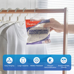 Vacplus hanging in closet protecting clothes from damp and odors