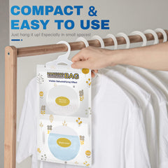 Vacplus hanging in closet with clothes protects garments from damp and odor