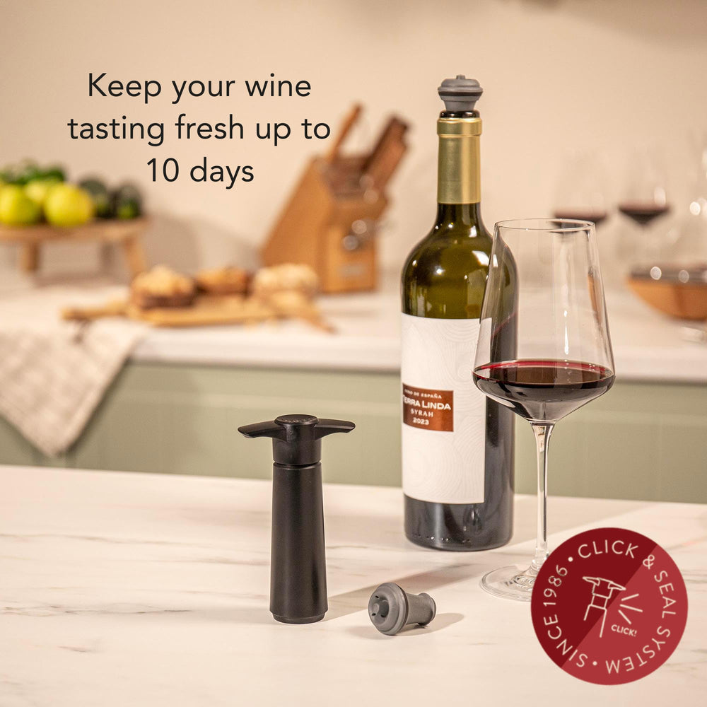 Vacu Vin stopper seated in bottle neck ensuring airtight preservation benefit