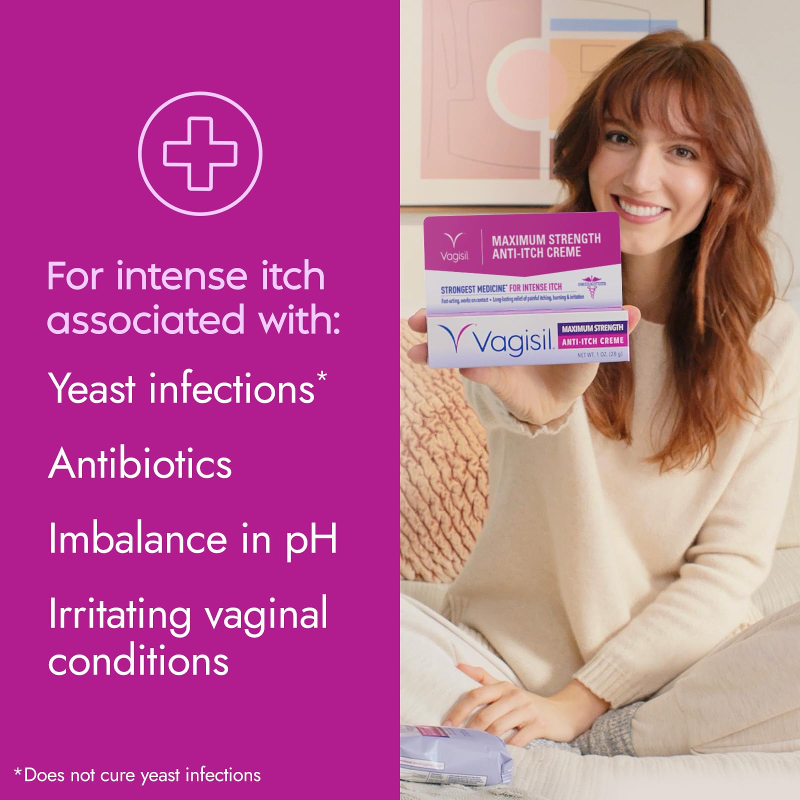 Vagisil cream texture on fingertip showing soothing, non‑greasy finish