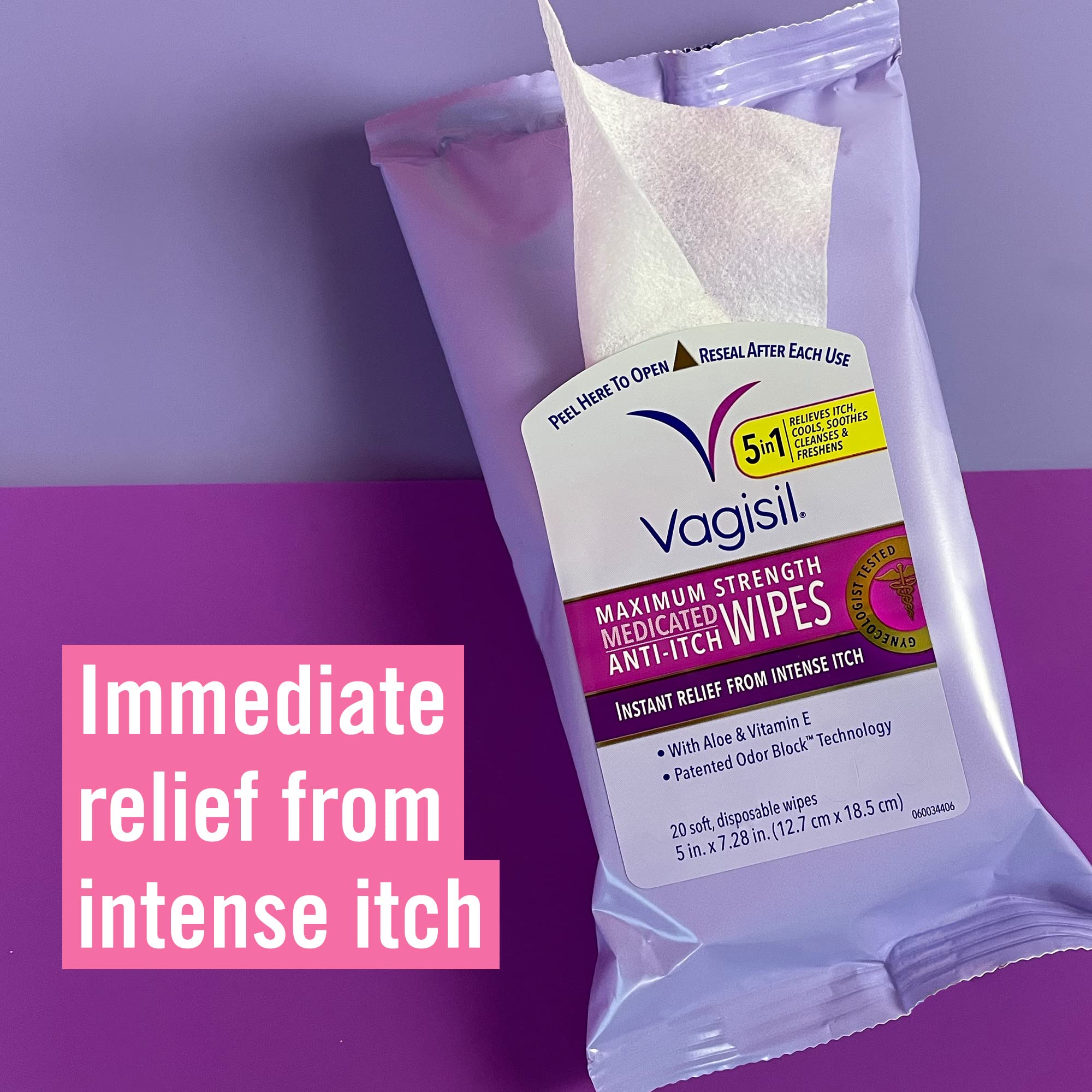 Closeup of Vagisil wipe texture and soothing soft fabric benefit