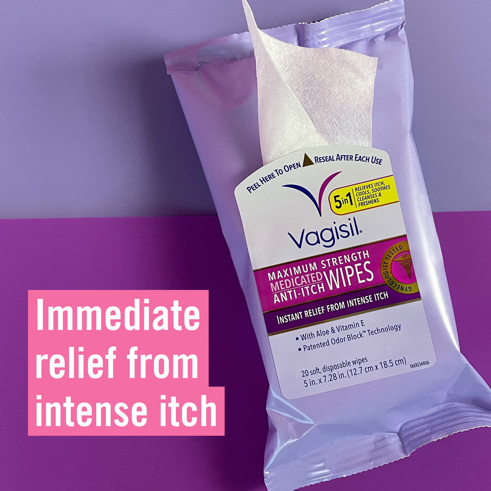 Closeup of Vagisil wipe texture and soothing soft fabric benefit