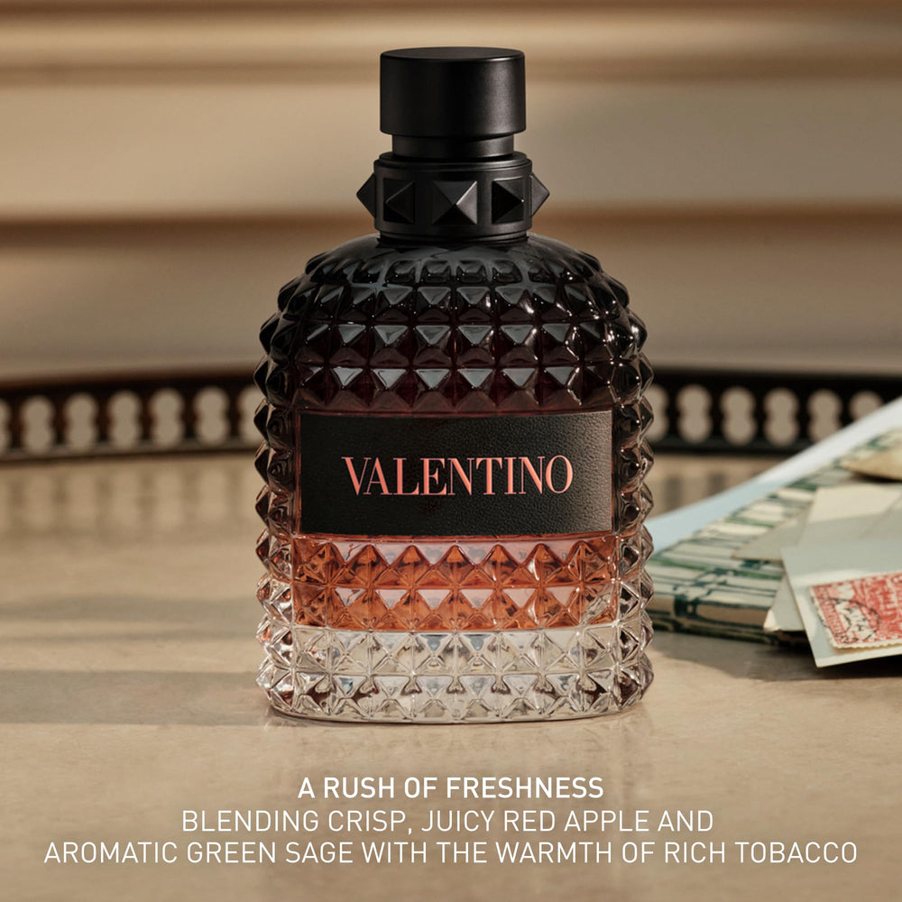 Valentino bottle being sprayed from hand showing easy application benefit