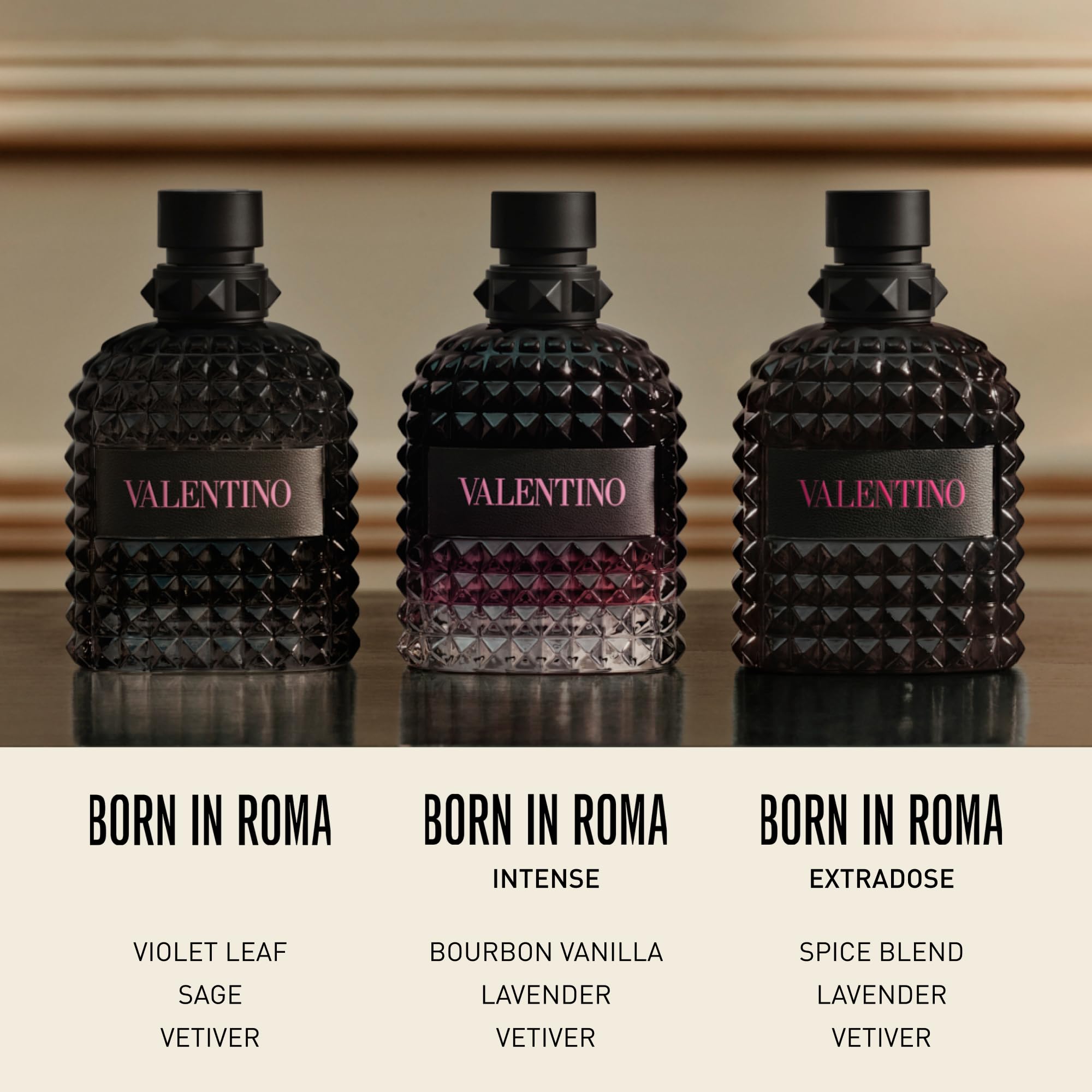 Valentino close-up of liquid color and glass texture highlighting premium feel