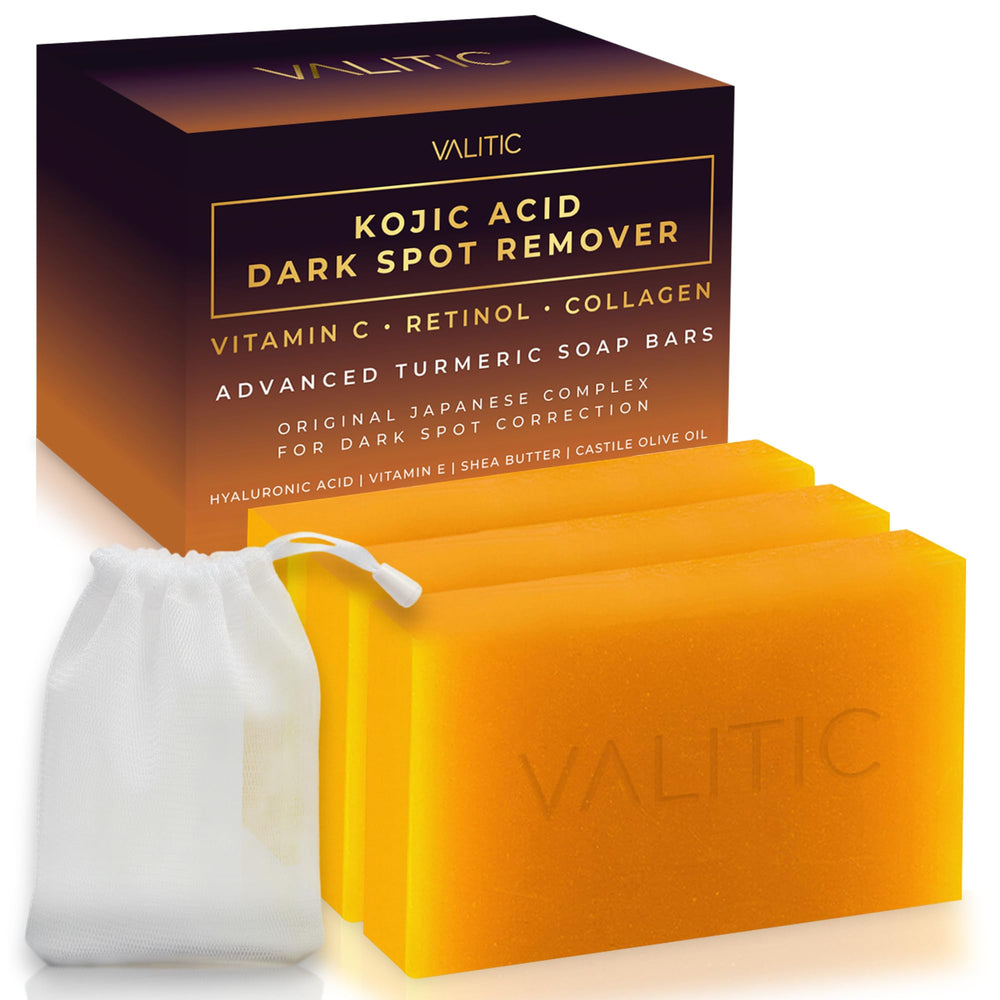 VALITIC front packaging showing turmeric soap bars and 3-pack convenience