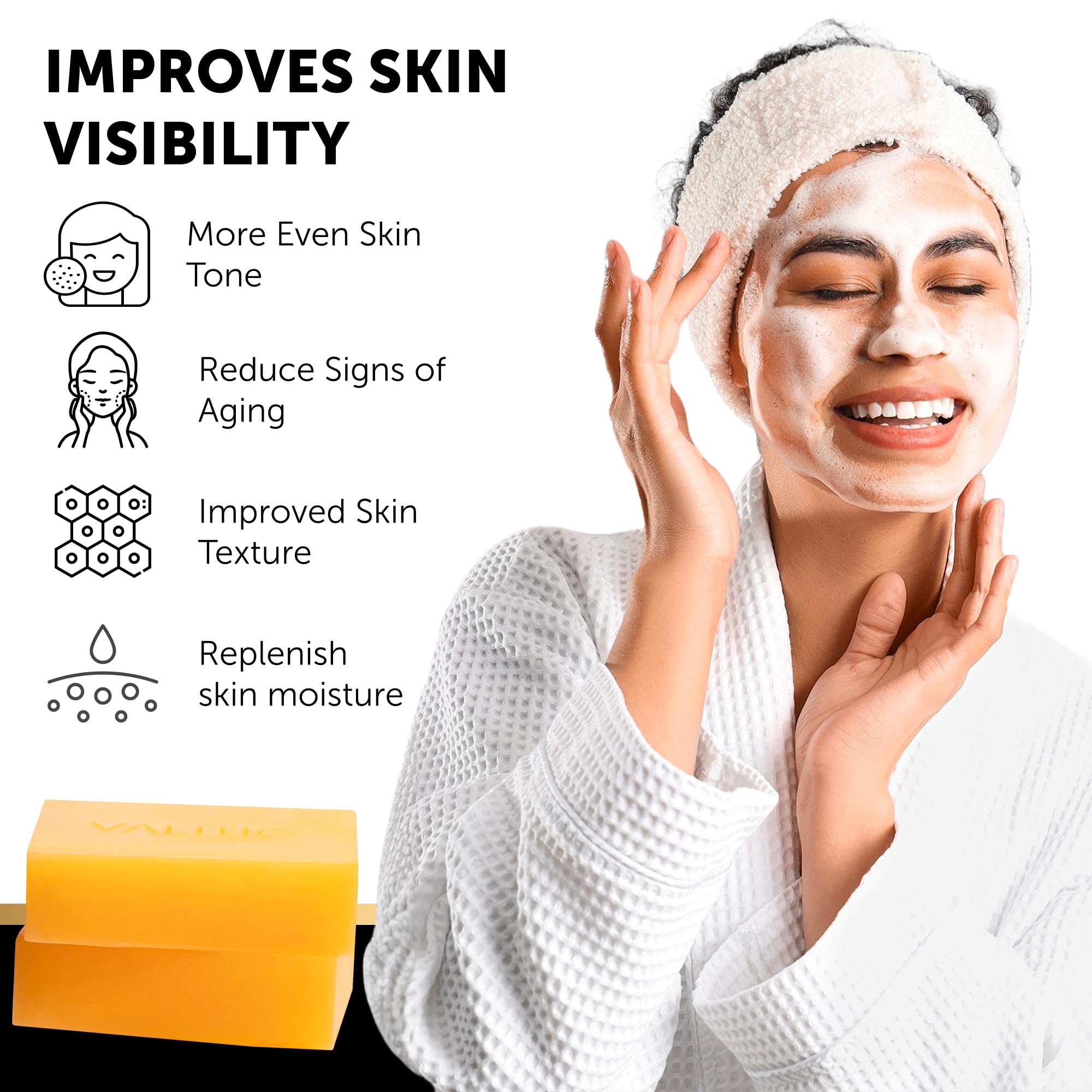 VALITIC turmeric root beside soap illustrating natural ingredient benefits