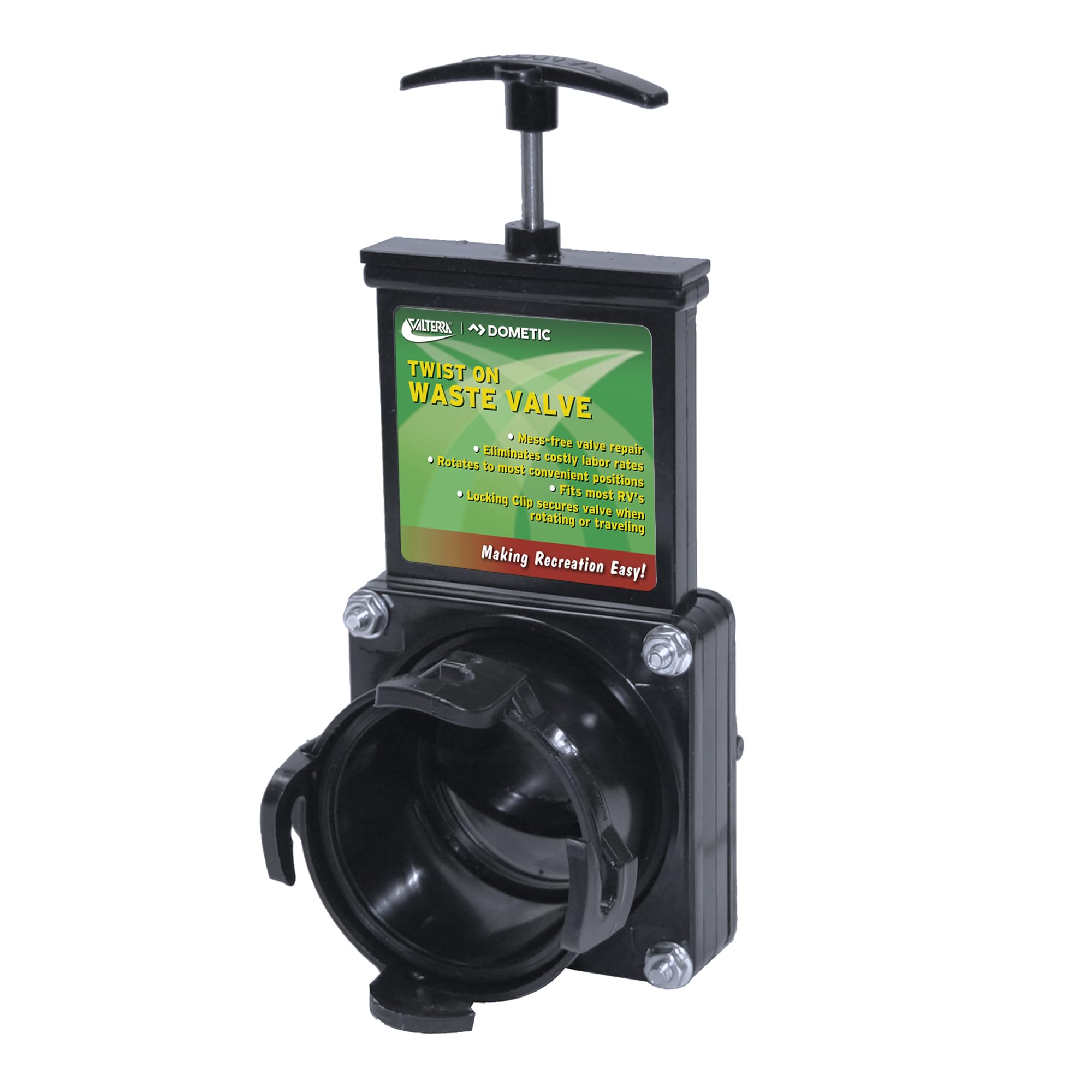 Valterra T58 front view showing clean, mess-free outlet benefit
