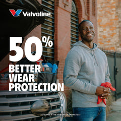 Close-up of Valvoline label highlighting MaxLife technology and protection benefits
