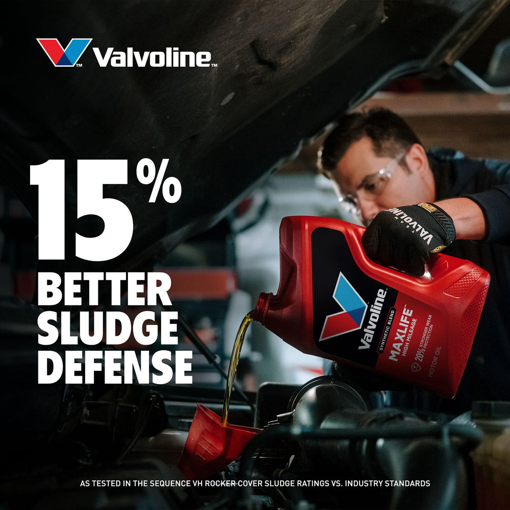 Close-up of Valvoline oil surface sheen showing synthetic-blend smoothness benefit