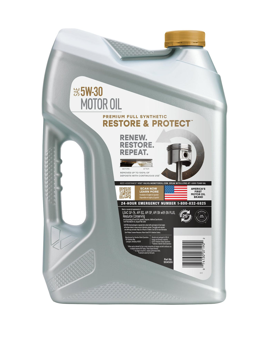 Valvoline bottle back panel with specs and API approvals displayed