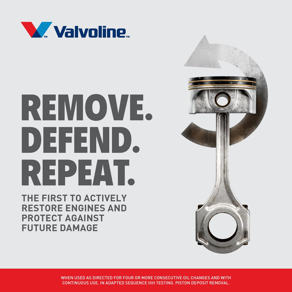 Split view before and after piston area illustrating Valvoline cleaning effect