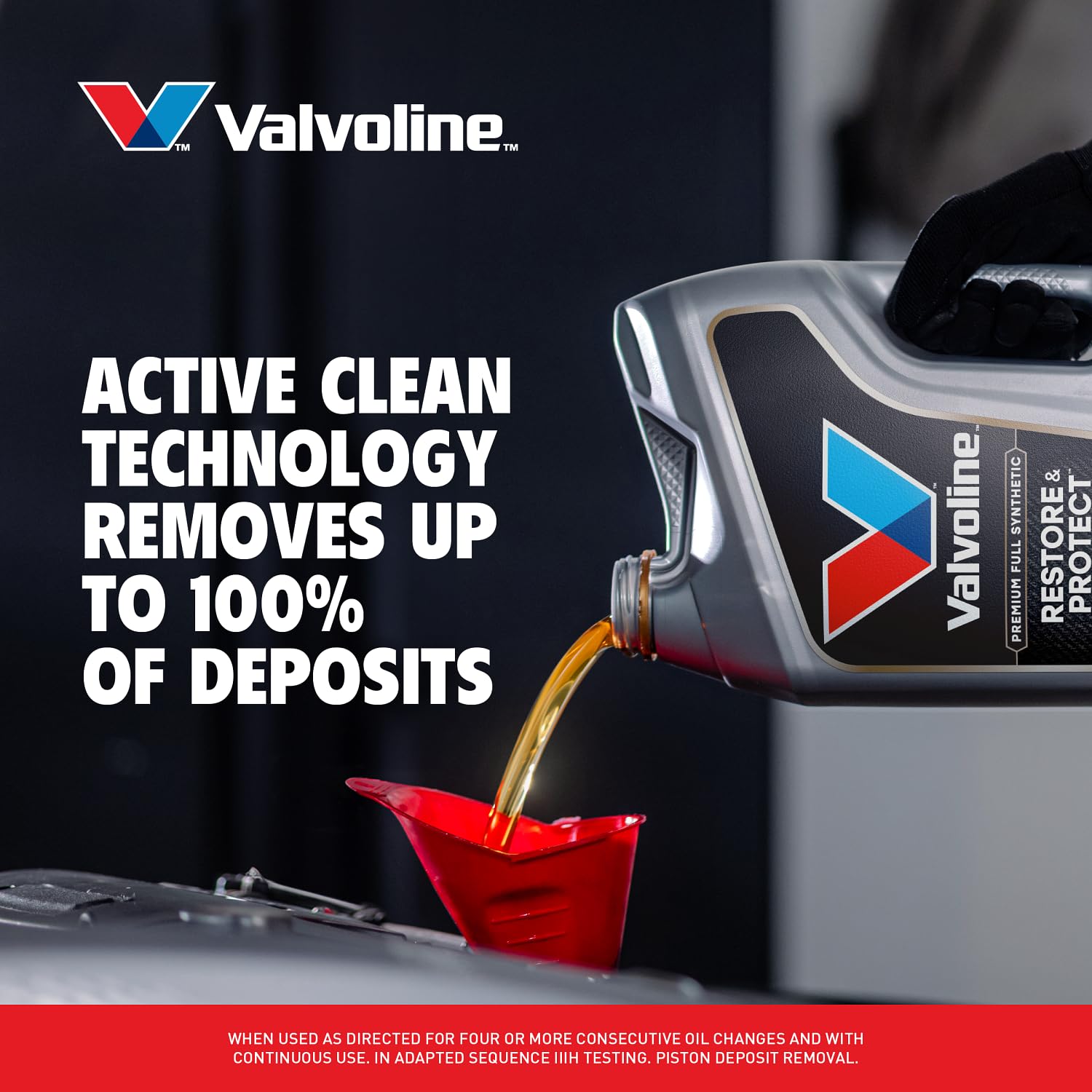 Valvoline bottle beside open engine bay demonstrating practical use