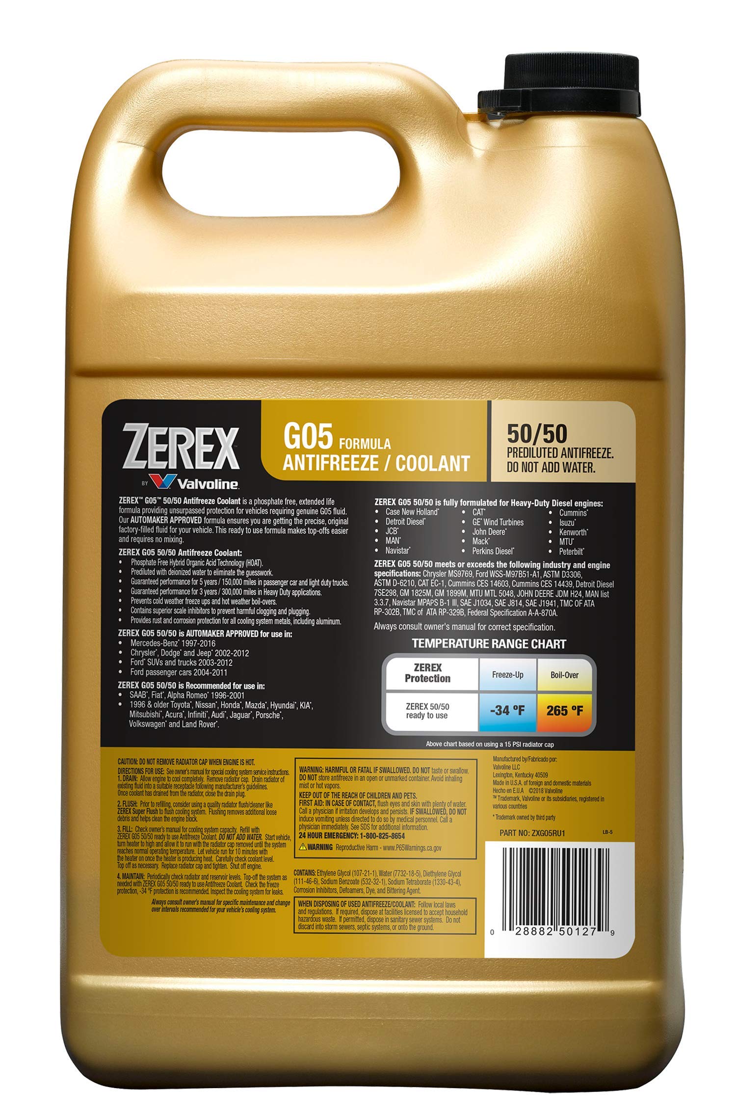 Valvoline Zerex label close-up highlighting OEM approvals and features