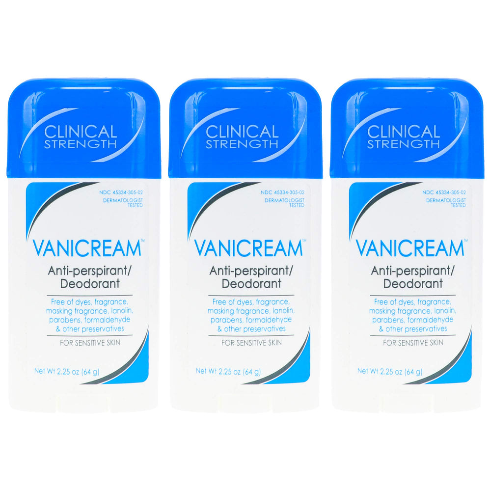 Vanicream front packaging showing three unscented sticks for reliable protection