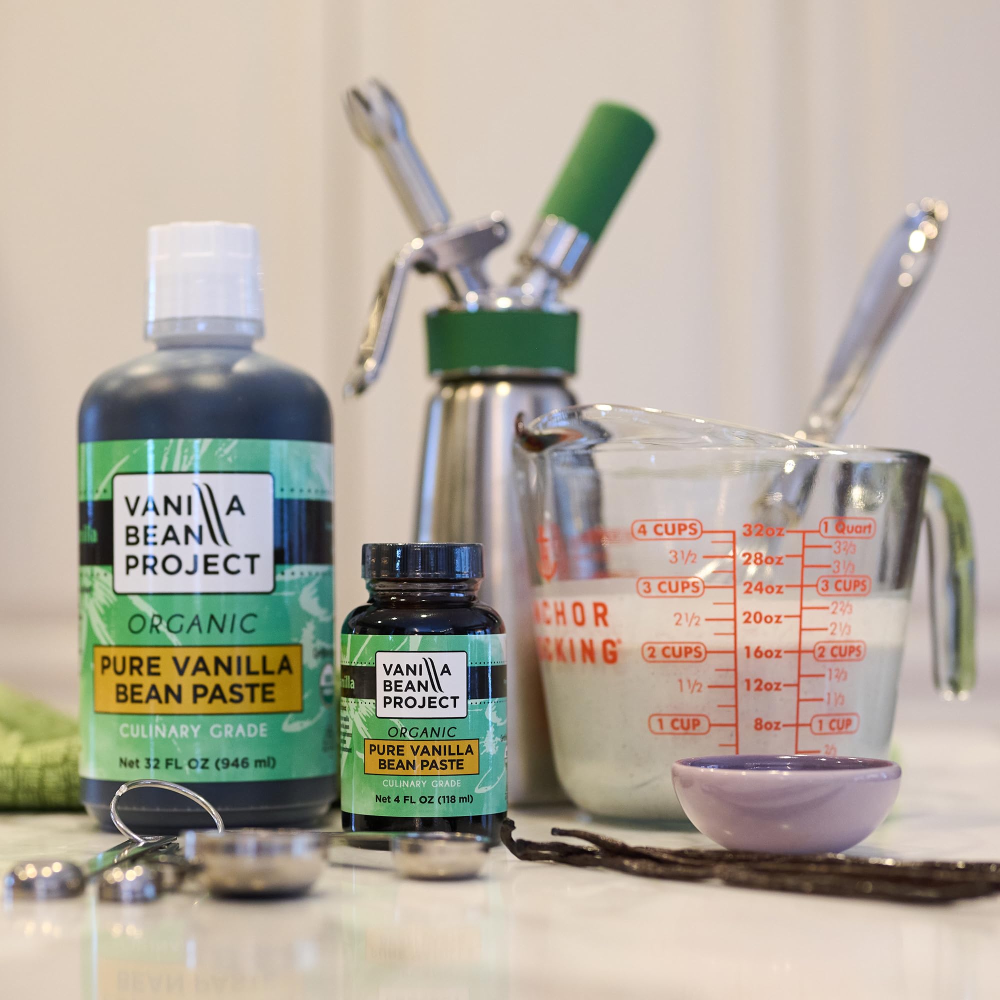 Kitchen counter with baking items showing brand in a real baking scene and professional finish