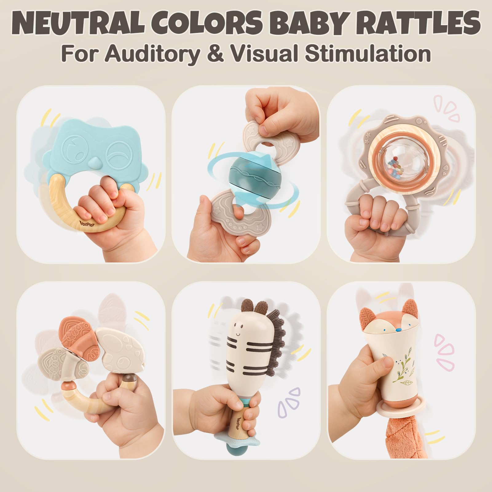 Vanplay teether held by infant hand for easy-grip development