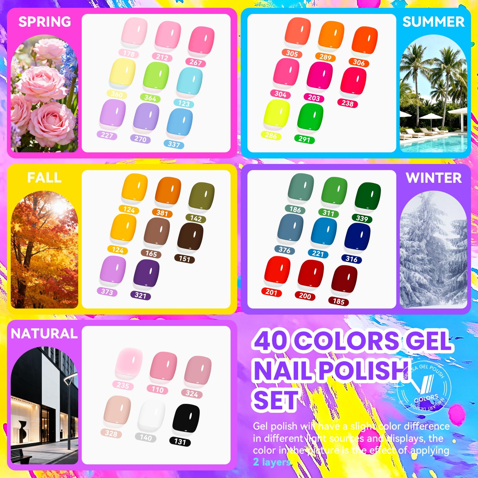 VANREESA 40 gel polish shades array offering versatile seasonal color choices