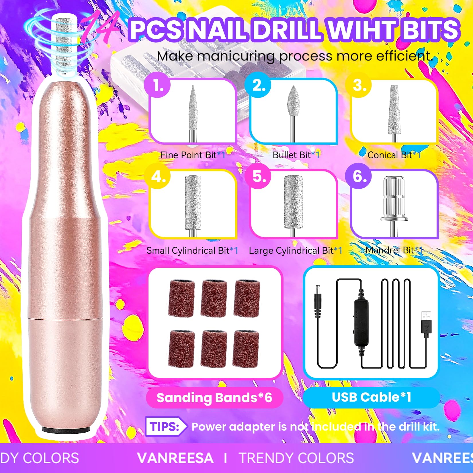 VANREESA electric nail drill with bits for precise shaping and removal