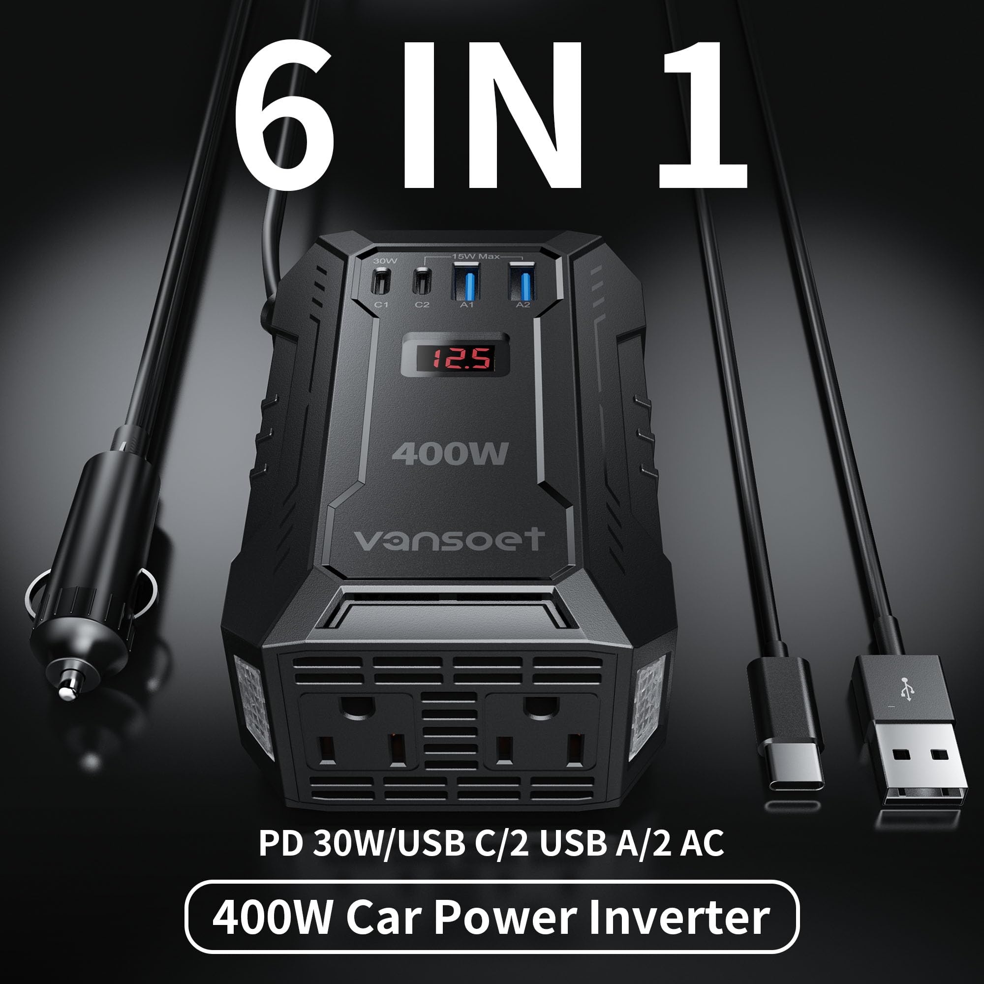 vansoet close-up of dual AC outlets highlighting safe home-style power on the road