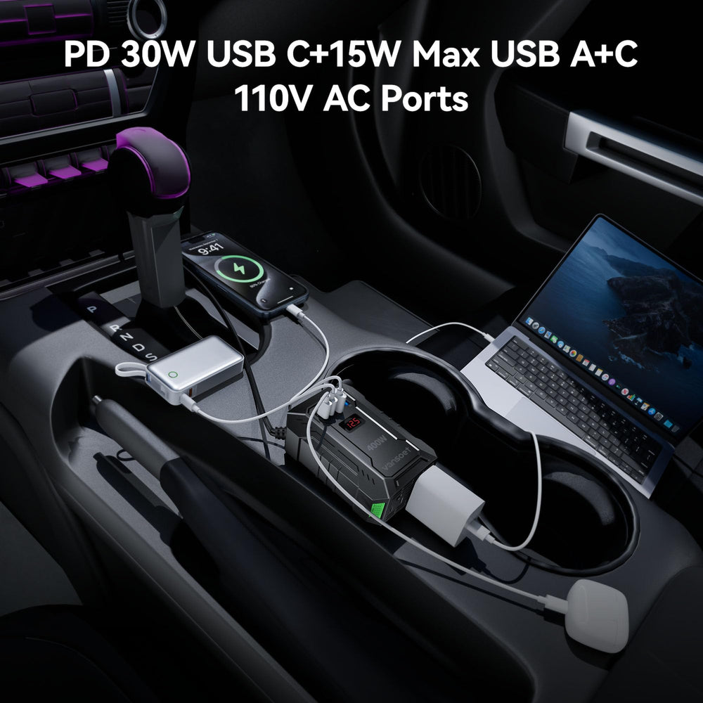 vansoet powering laptop and phone to show multipoint charging convenience