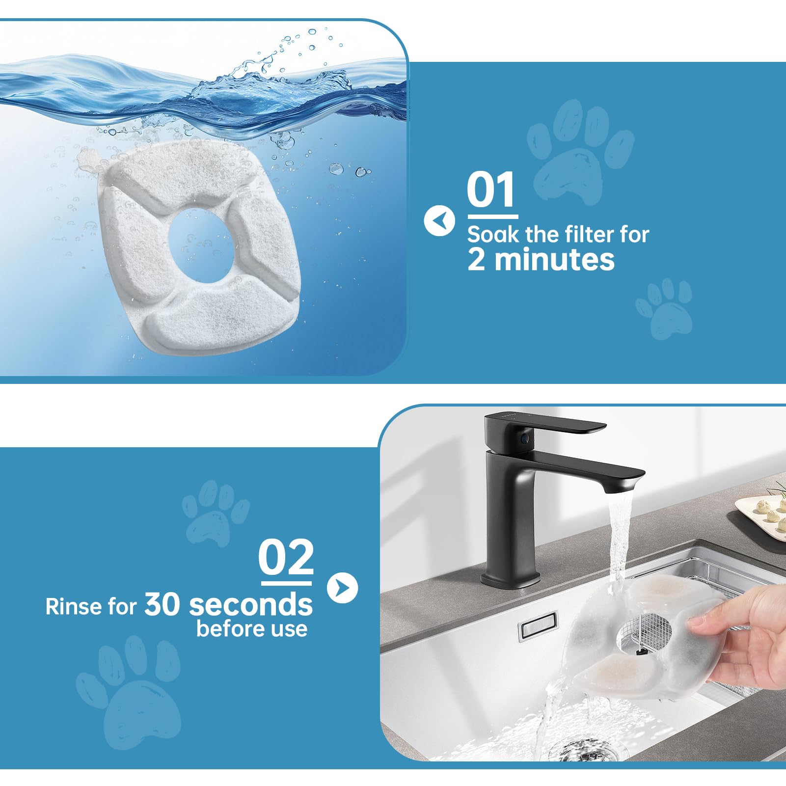 VANVE fountain on kitchen counter with cat drinking, promotes fresher water