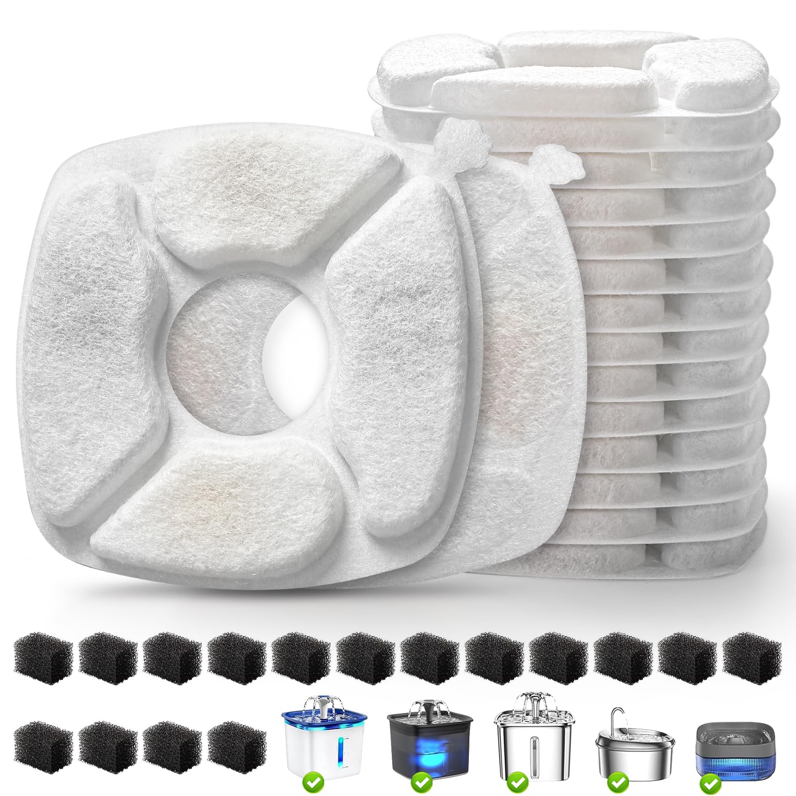 VANVE kit contents laid out showing 16 filters and 16 sponges for maintenance