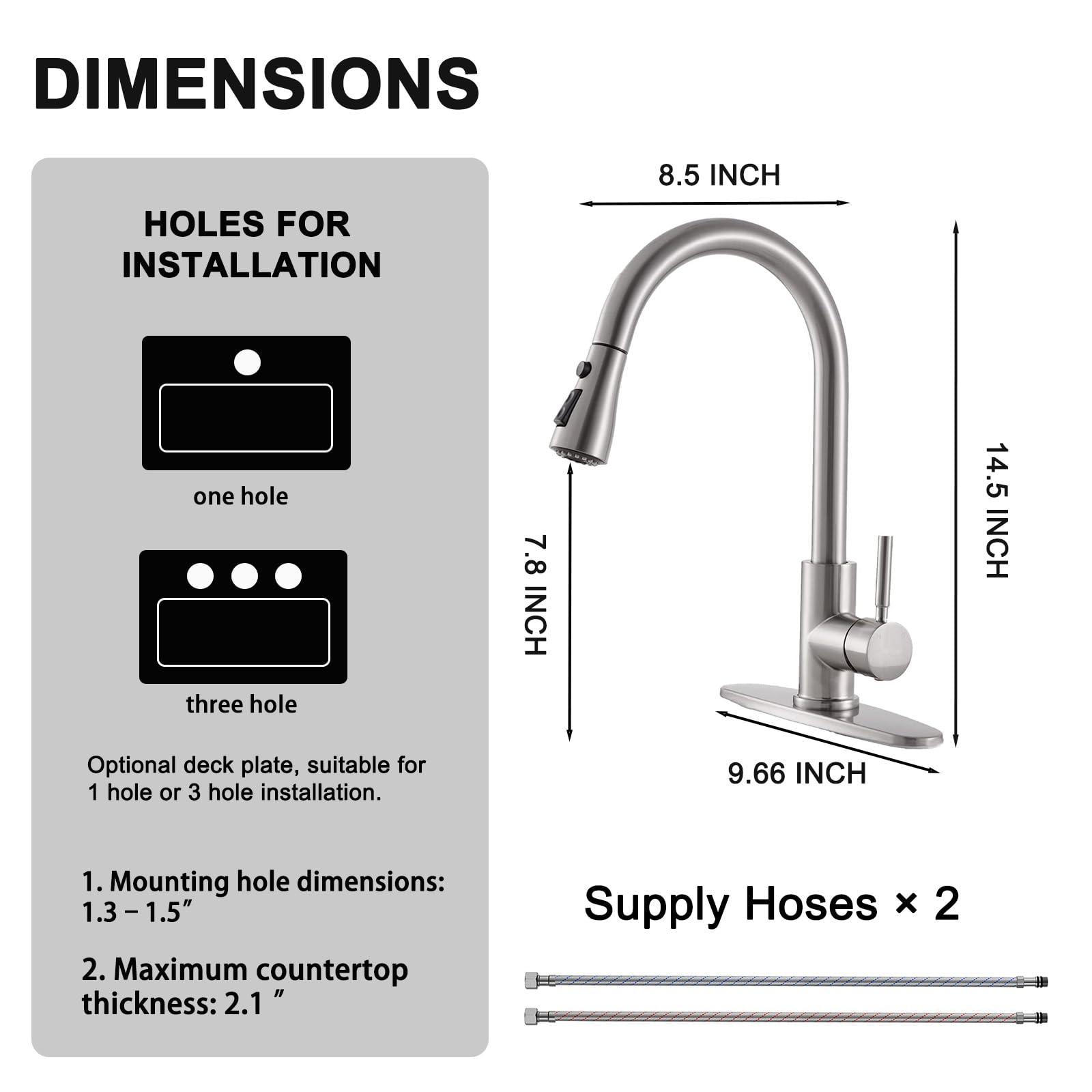 VAPSINT pull-down hose fully extended over sink showing 18-inch reach for thorough cleaning benefit
