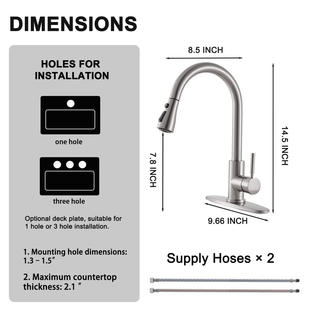 VAPSINT pull-down hose fully extended over sink showing 18-inch reach for thorough cleaning benefit