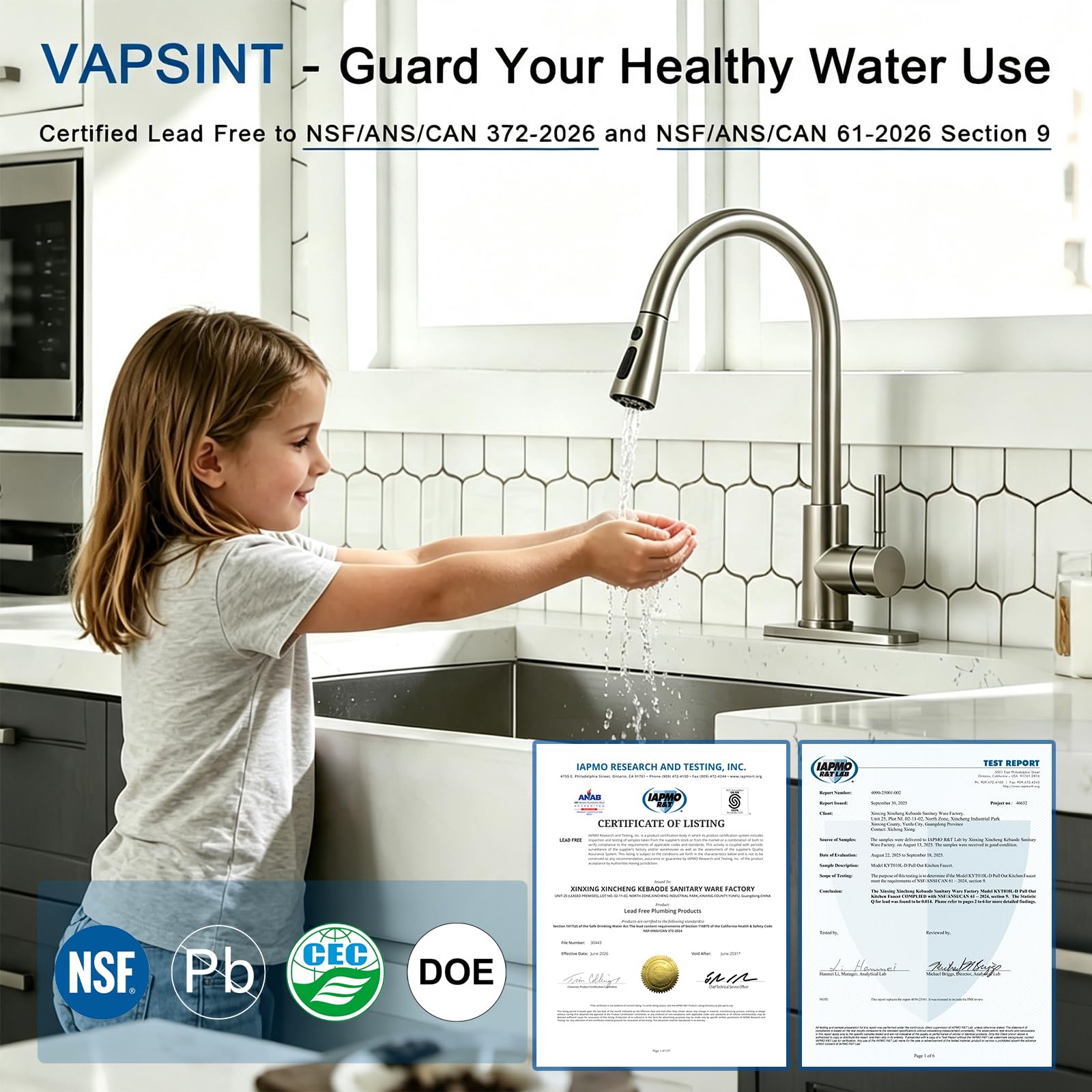 VAPSINT side profile highlighting high-arc 360° swivel for full-sink access benefit