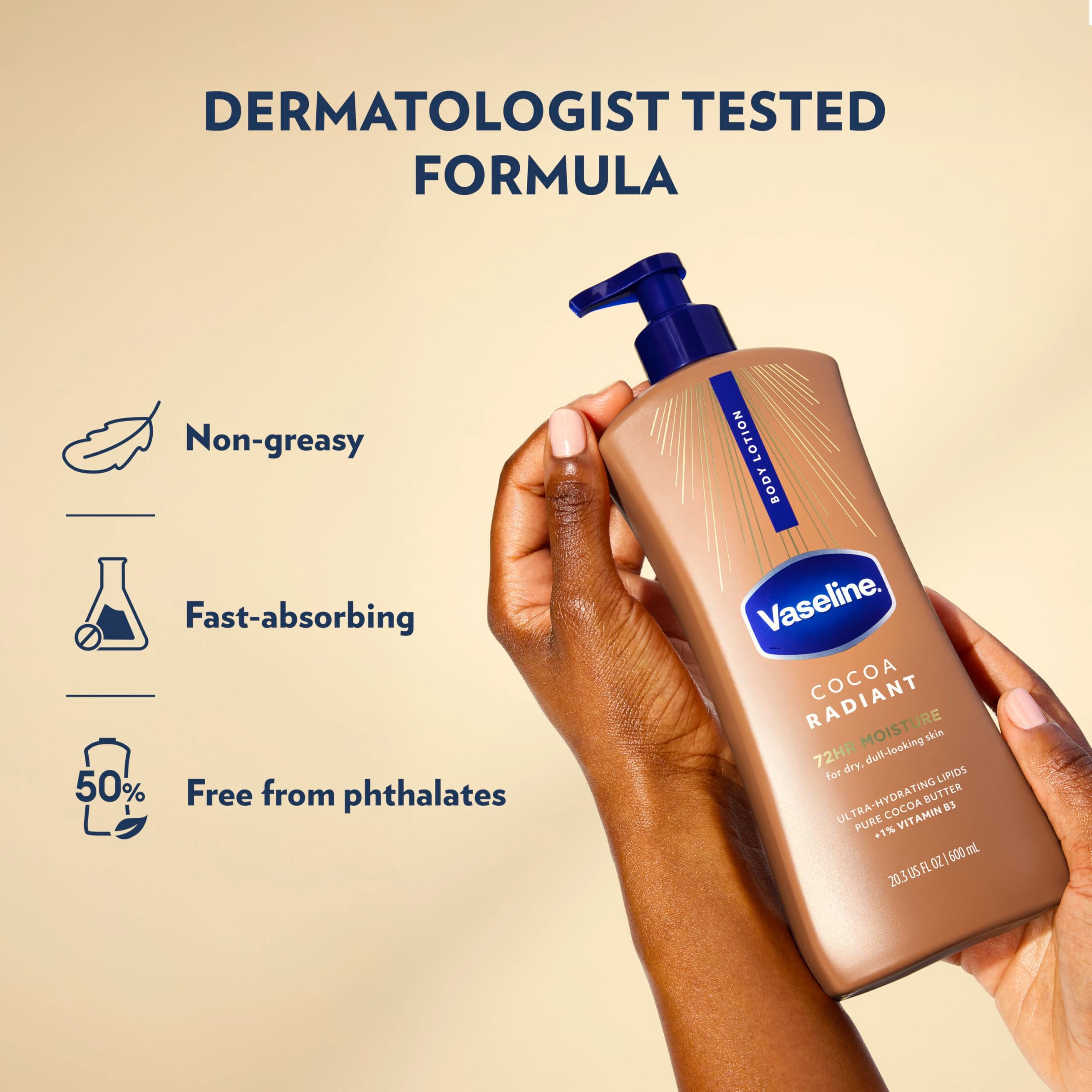 Vaseline bottle label noting 50% recycled plastic sustainable benefit