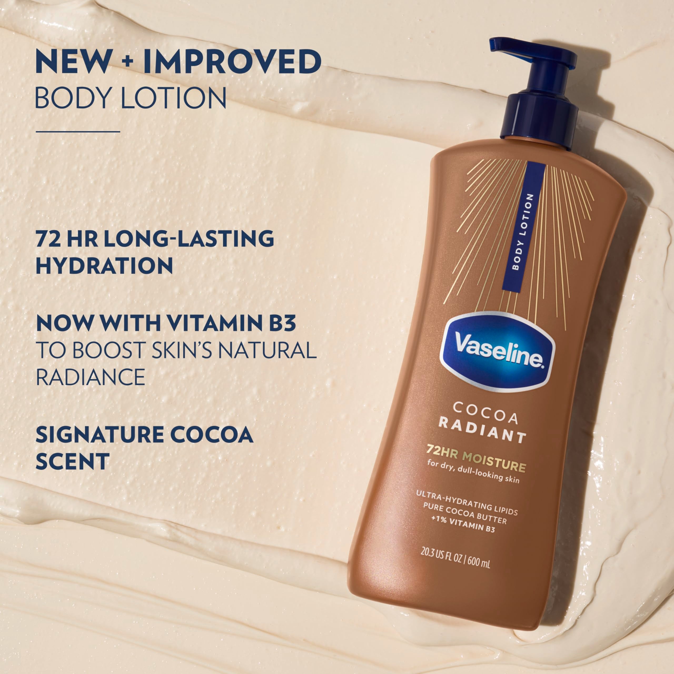 Vaseline cocoa butter ingredient visual highlighting nourishment benefit