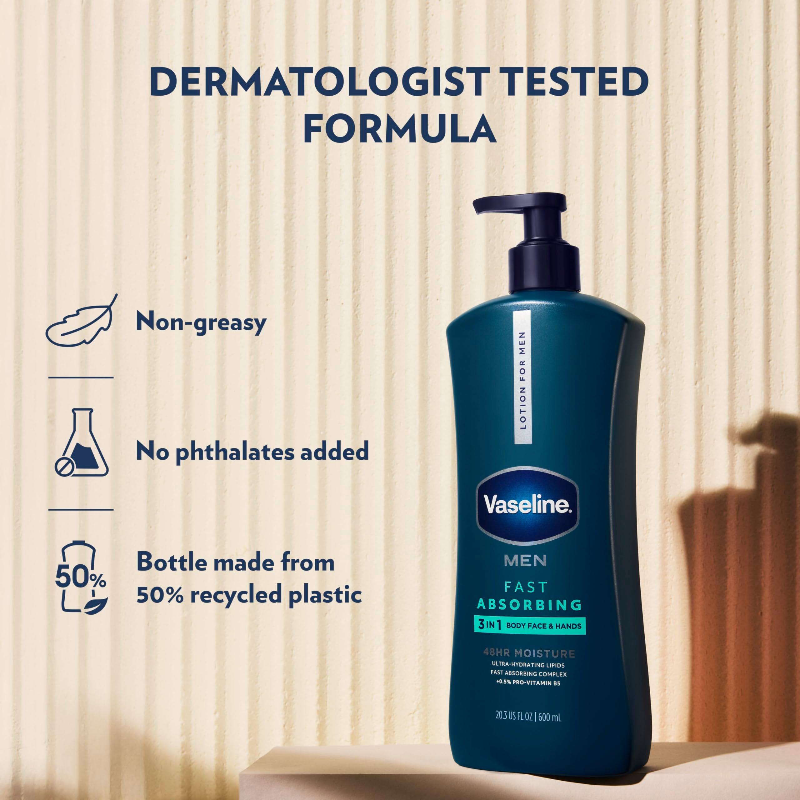 Vaseline on man's face showing non-greasy finish and fresh feeling