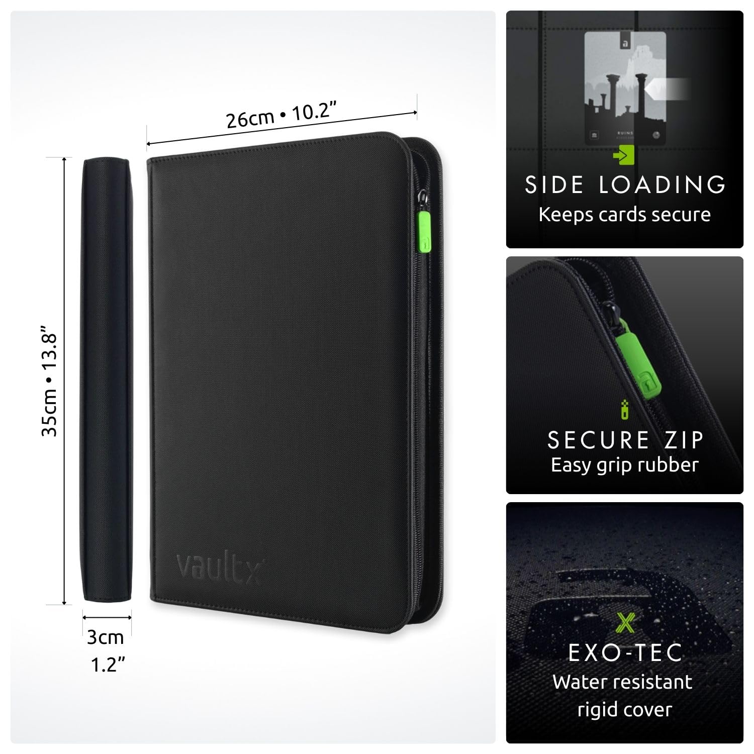 Vault X close-up of Exo-Tec textured cover highlighting rigid, water-resistant finish
