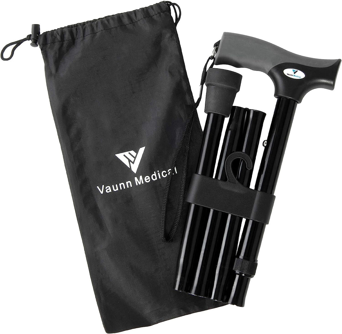 Vaunn front view of folding cane showing stable frame and grip benefit