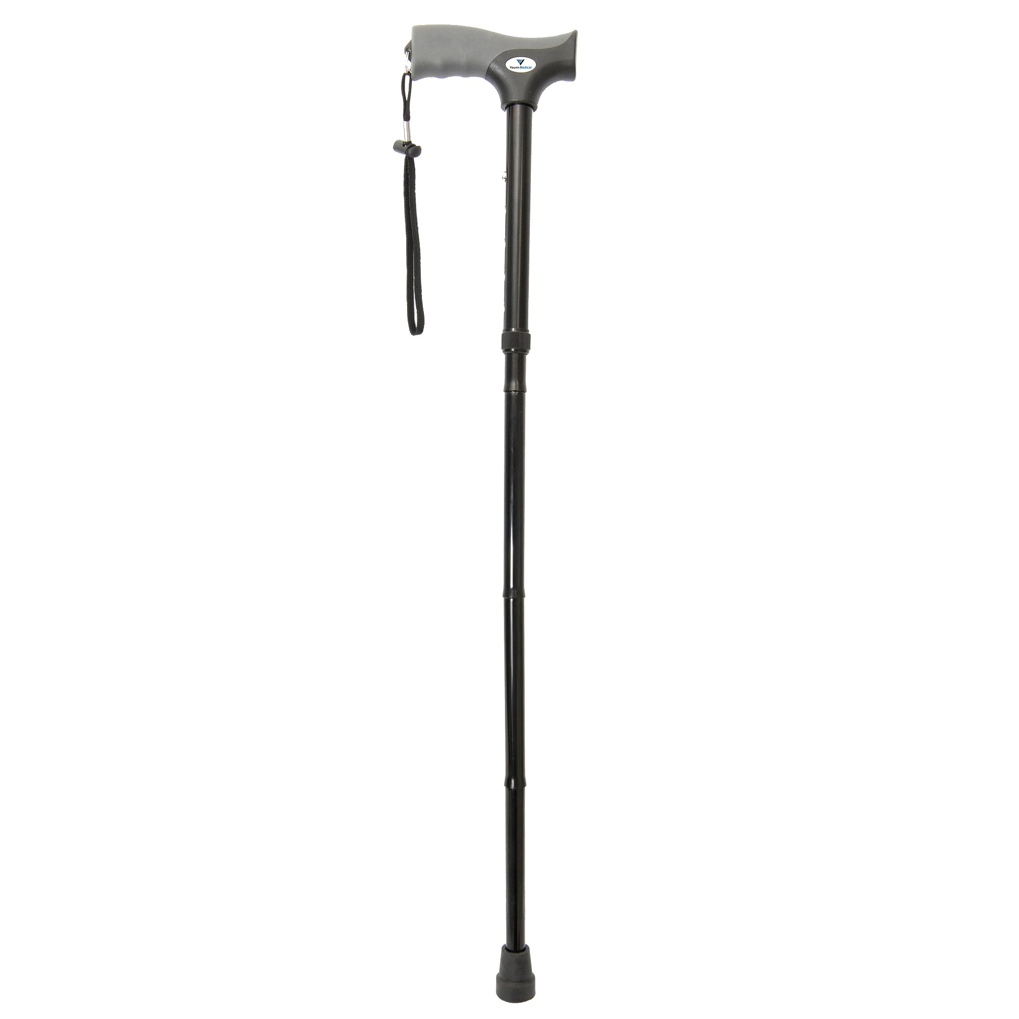 Vaunn walking cane in use on pavement showing confidence and balance