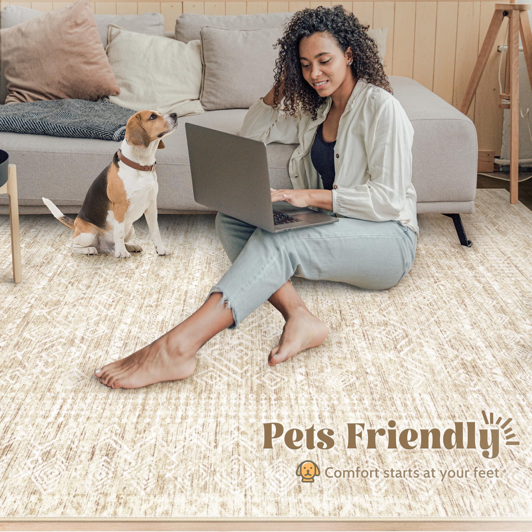 VECARF rug by door showing thin 0.32 inch profile preventing door interference