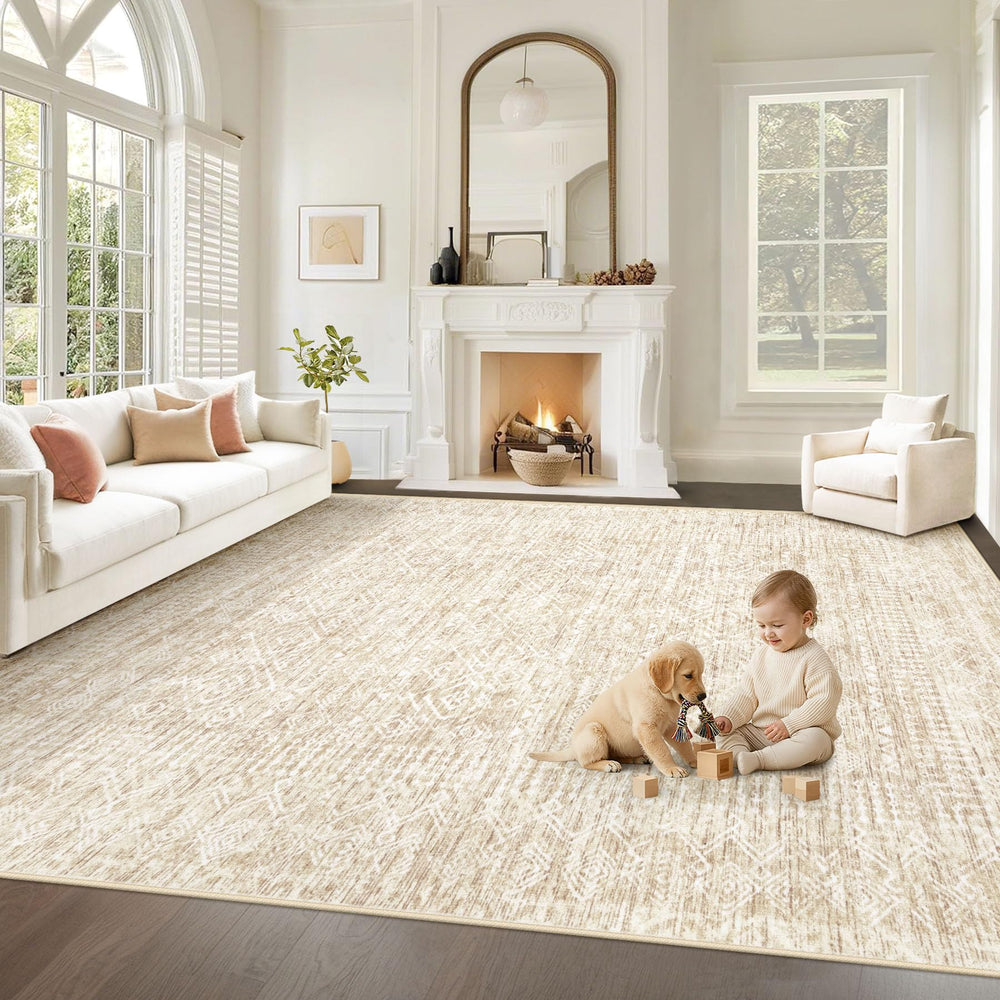 VECARF front view showing full rug and neutral beige pattern for visual appeal