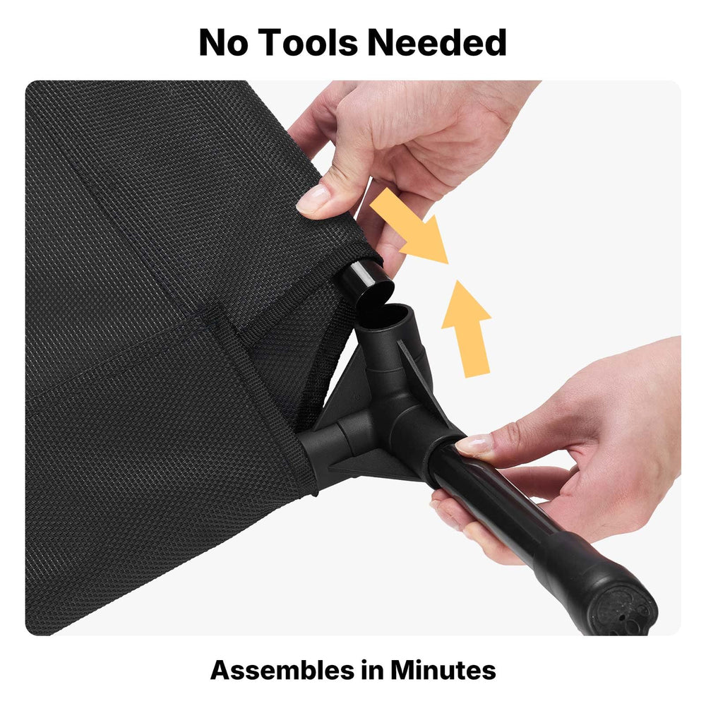 Veehoo bed packed for travel showing easy, tool-free assembly benefit