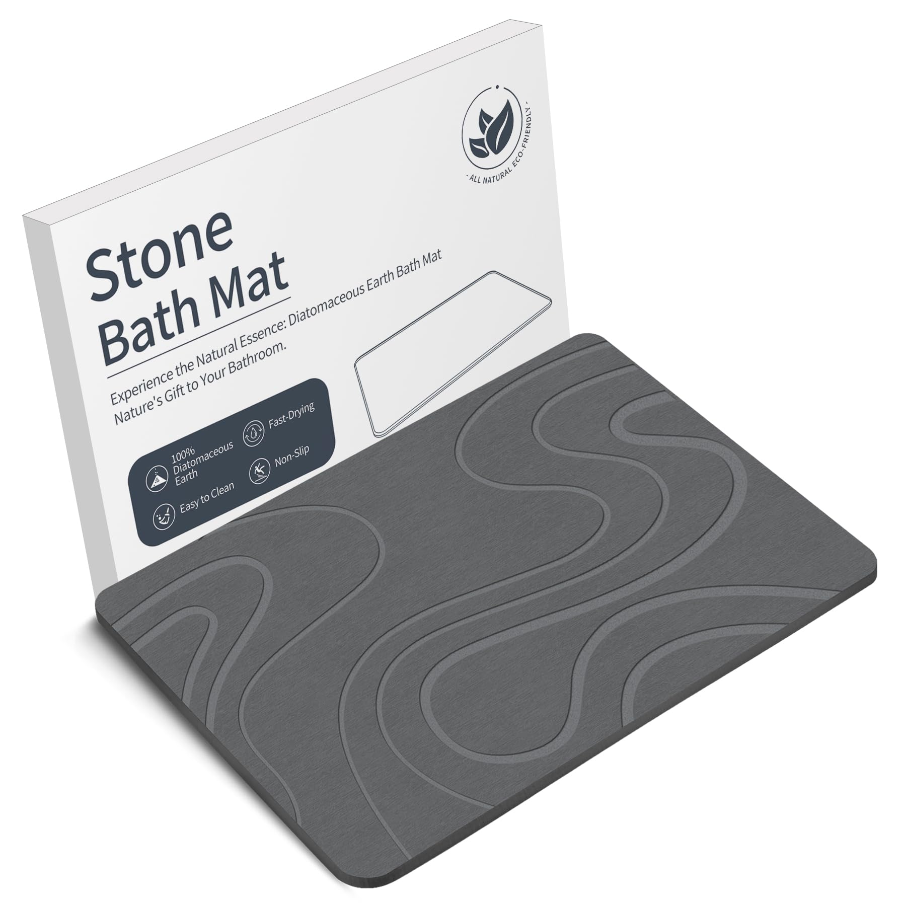 VEELOIM front view of stone bath mat shows clean design and quick drying